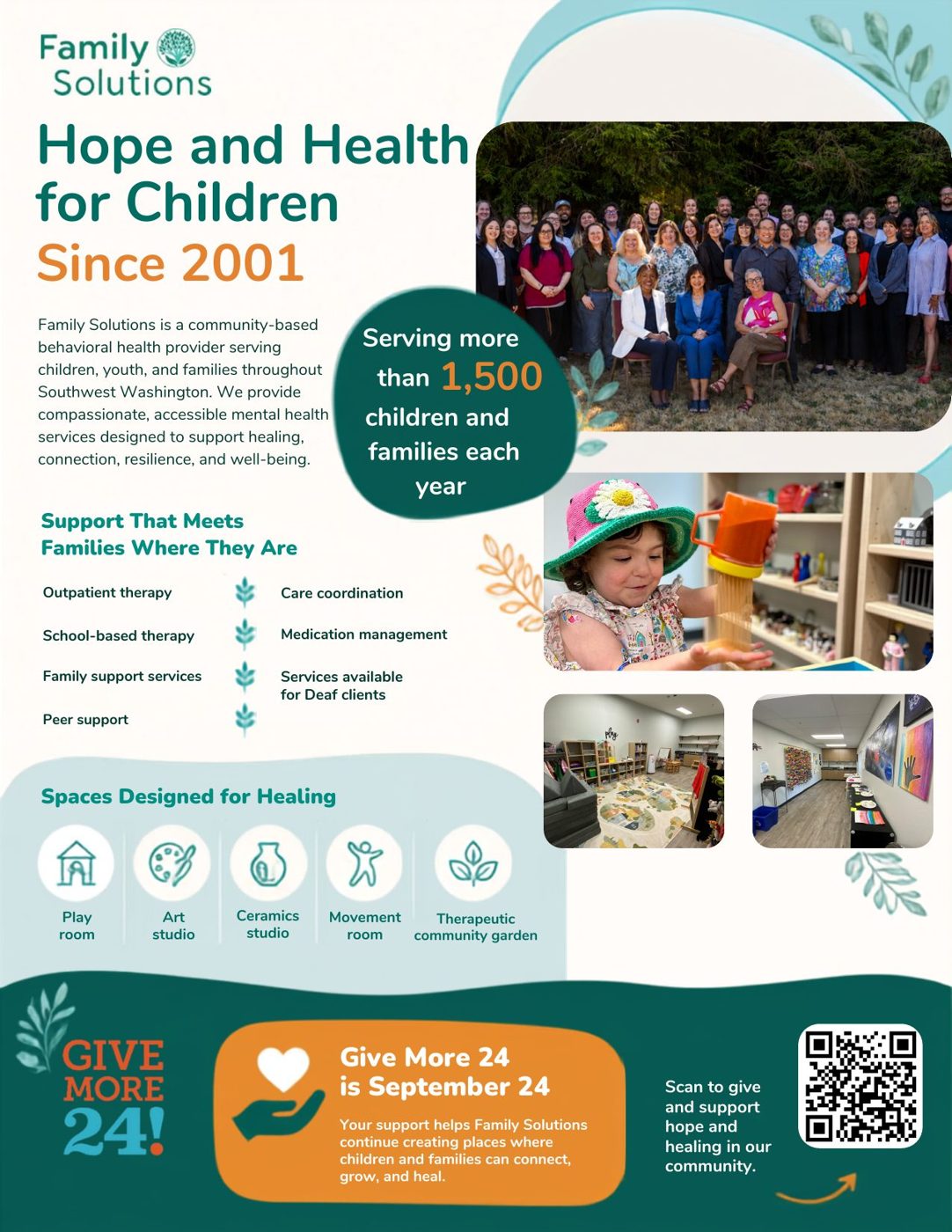 Give More 24 flyer: Hope and Health for Children since 2001. Give More 24 is September 24.